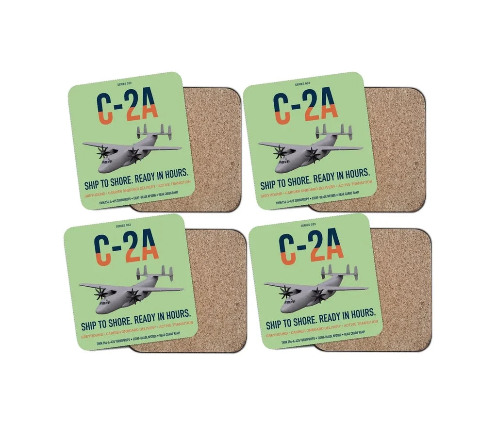C-2A Greyhound design on light green 4 pieces set coaster