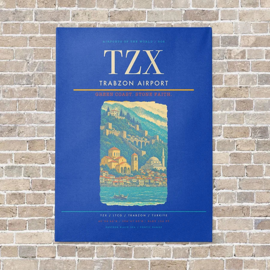 Trabzon Airport TZX vertical canvas print - no frame - blue background