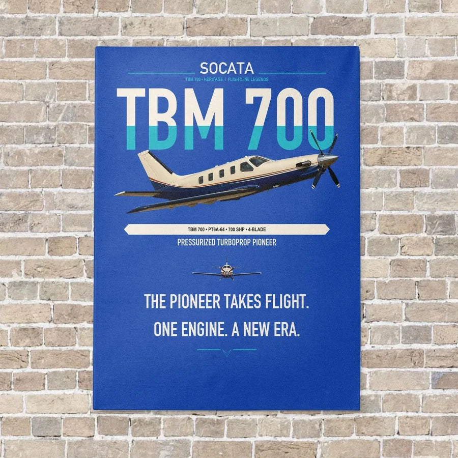 Socata TBM 700 vertical canvas print - no frame - blue background