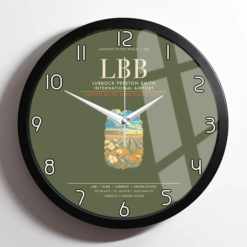 Lubbock Preston Smith International Airport LBB Wall-Clock Framed - Green Army