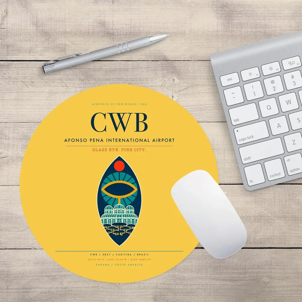 Afonso Pena International Airport (CWB) design on yellow round mouse pad
