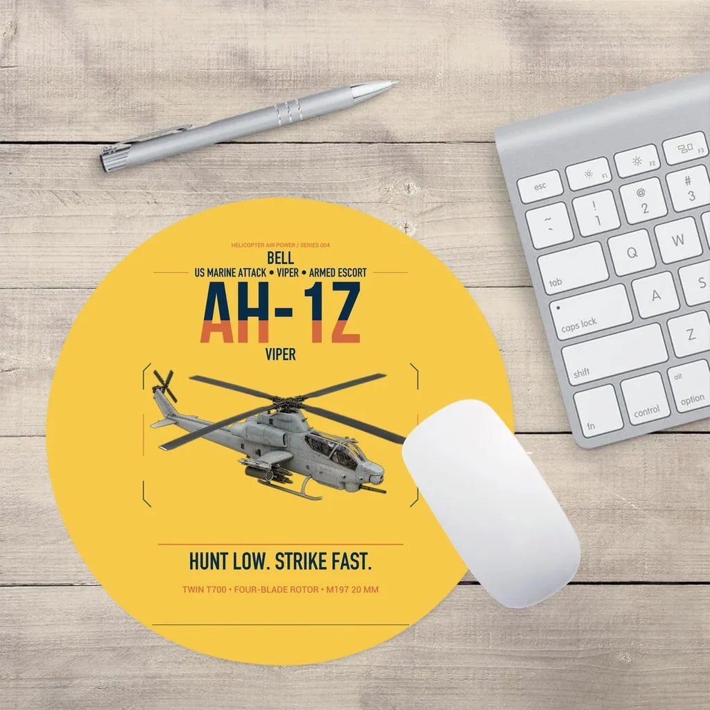 Bell AH-1Z Viper design on yellow round mouse pad