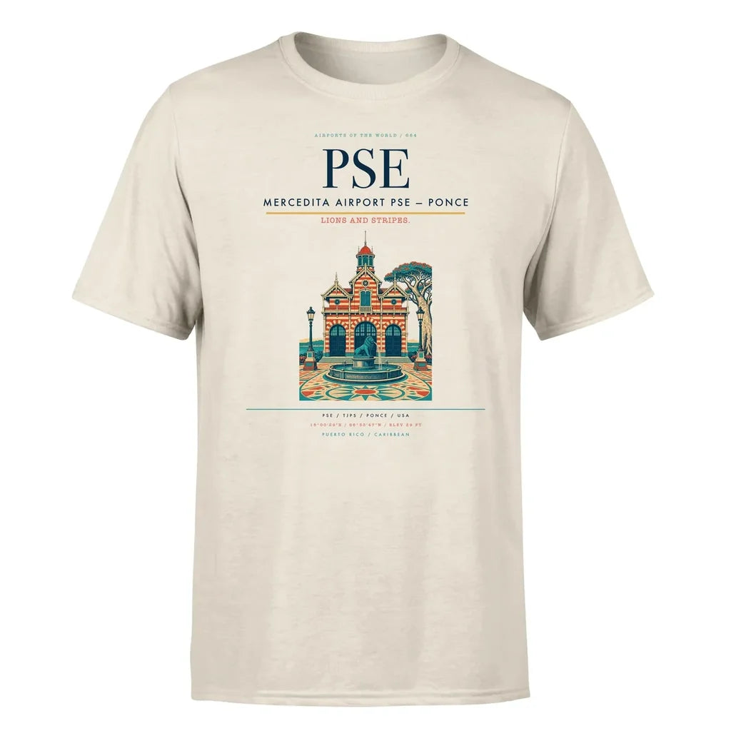 Mercedita Airport (PSE) T-Shirt single-side front print in Beige | mercedita-airport-pse-double-side-t-shirt