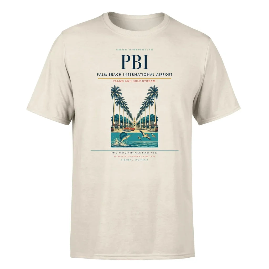 Palm Beach International Airport (PBI) T-Shirt single-side front print in Beige | palm-beach-international-airport-pbi-double-side-t-shirt