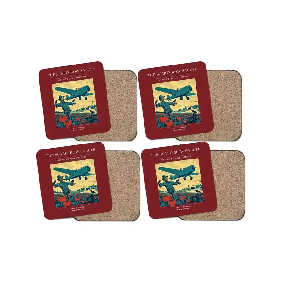 The Scarecrow Salute - Designed Coasters design on dark red 4-pieces-set