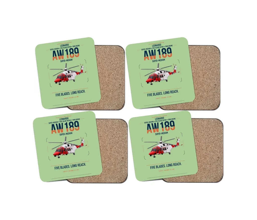 Leonardo AW189 design on light green 4 pieces set coaster