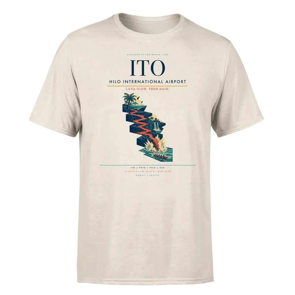 Hilo International Airport (ITO) T-Shirt single-side front print in Beige | hilo-international-airport-ito-double-side-t-shirt