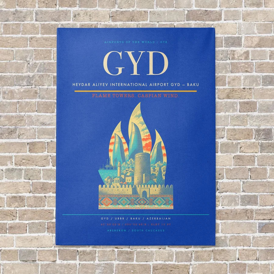 Heydar Aliyev International Airport GYD — Baku vertical canvas print - no frame - blue background