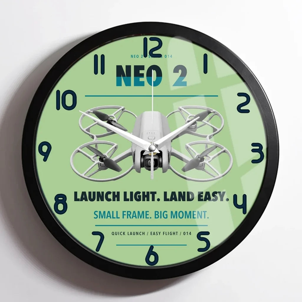 DJI Neo 2 design on light green framed wall clock