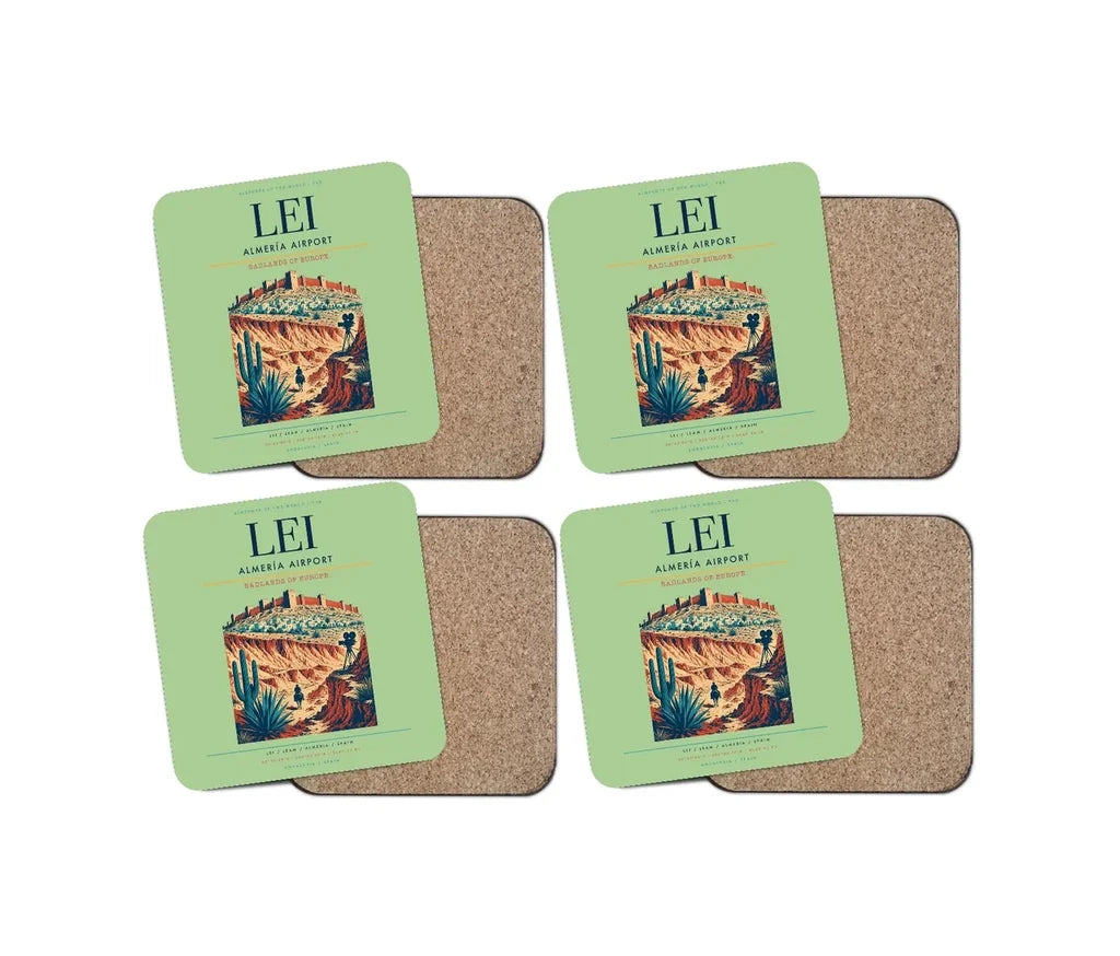 Almería Airport (LEI) design on light green 4 pieces set coaster