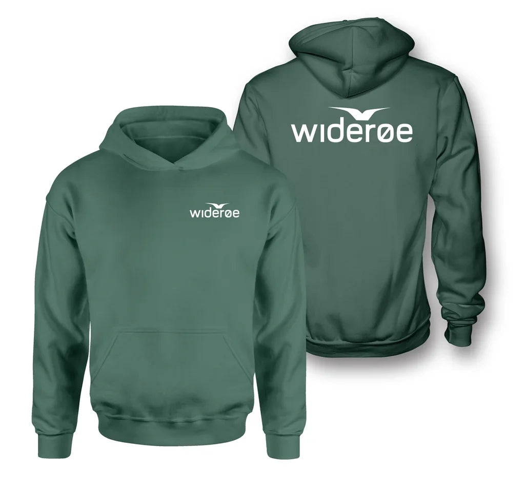 Wideroe Airlines logo on green double side hoodie