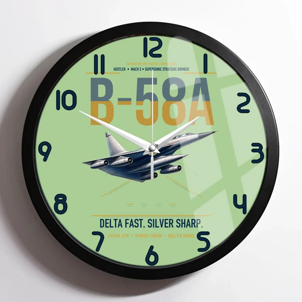 B-58A Hustler design on light green framed wall clock