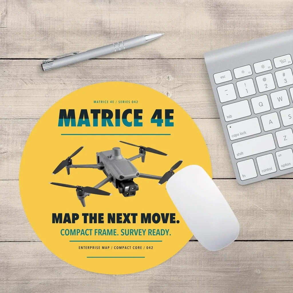 DJI Matrice 4E design on yellow round mouse pad