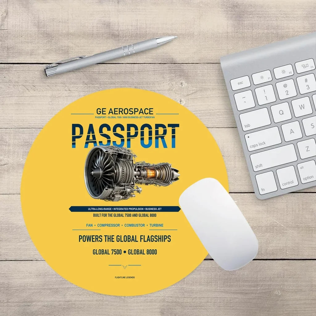 PASSPORT design on yellow round mouse pad