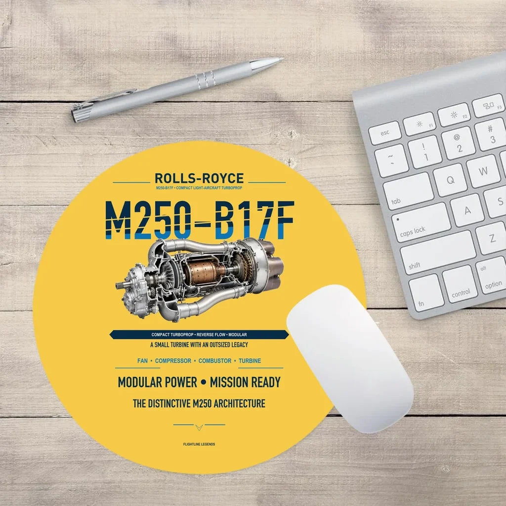 M250-B17F design on yellow round mouse pad