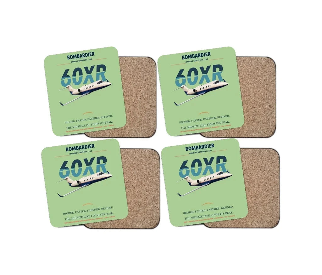 Bombardier Learjet 60XR design on light green 4 pieces set coaster