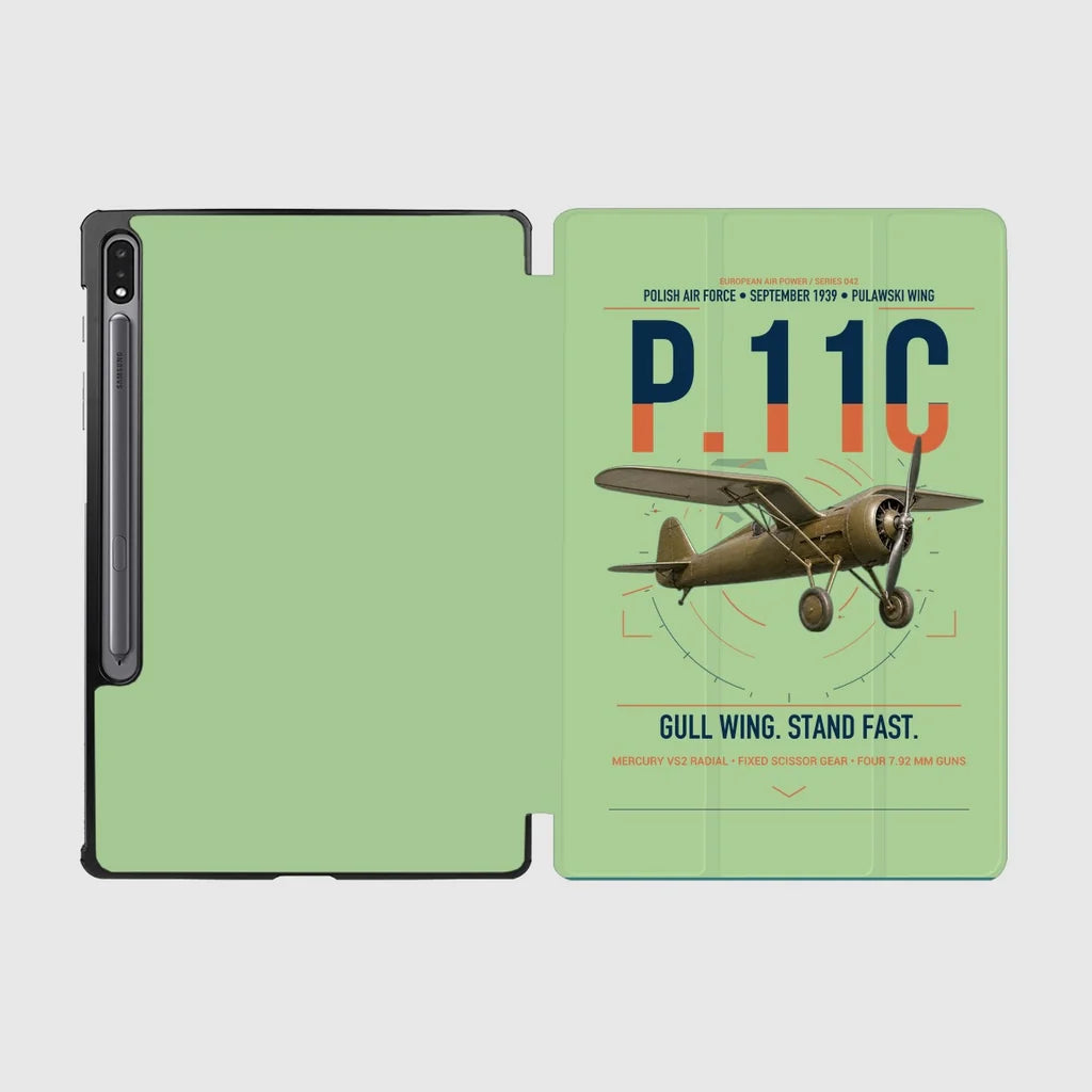 PZL P.11c design on light green samsung tablet tablet case