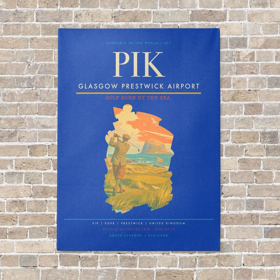 Glasgow Prestwick Airport PIK vertical canvas print - no frame - blue background