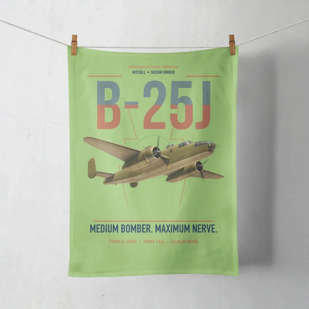 B-25J Mitchell design on light green towel