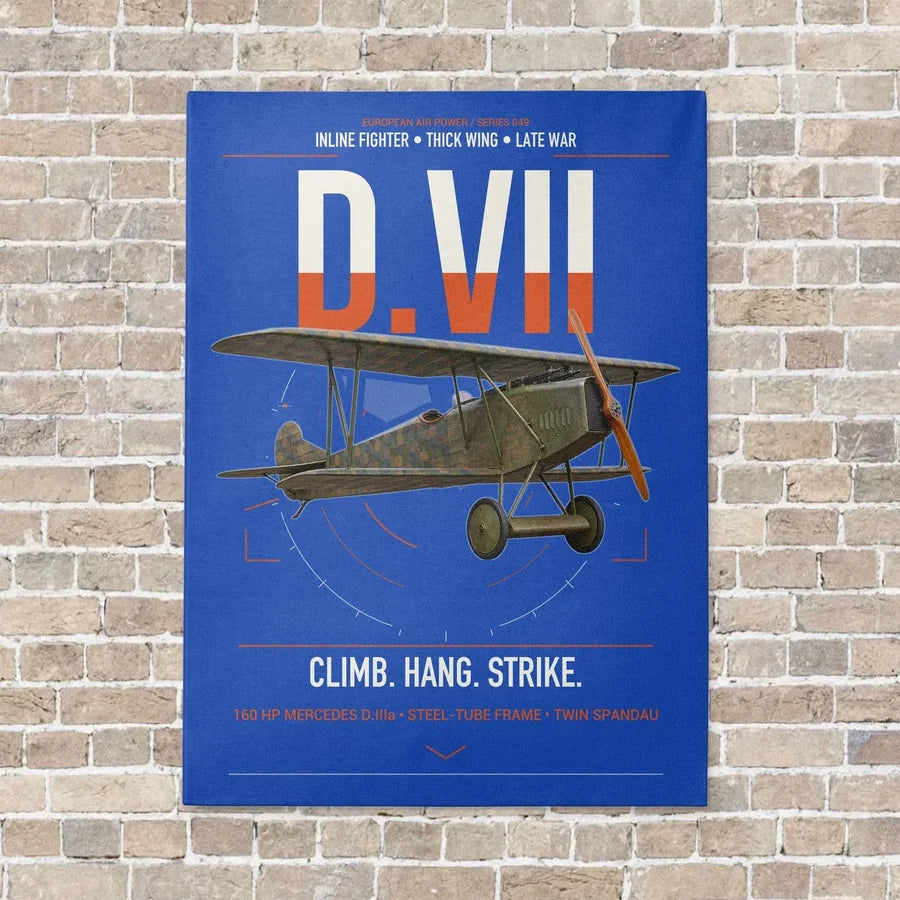 Fokker D.VII vertical canvas print - no frame - blue background