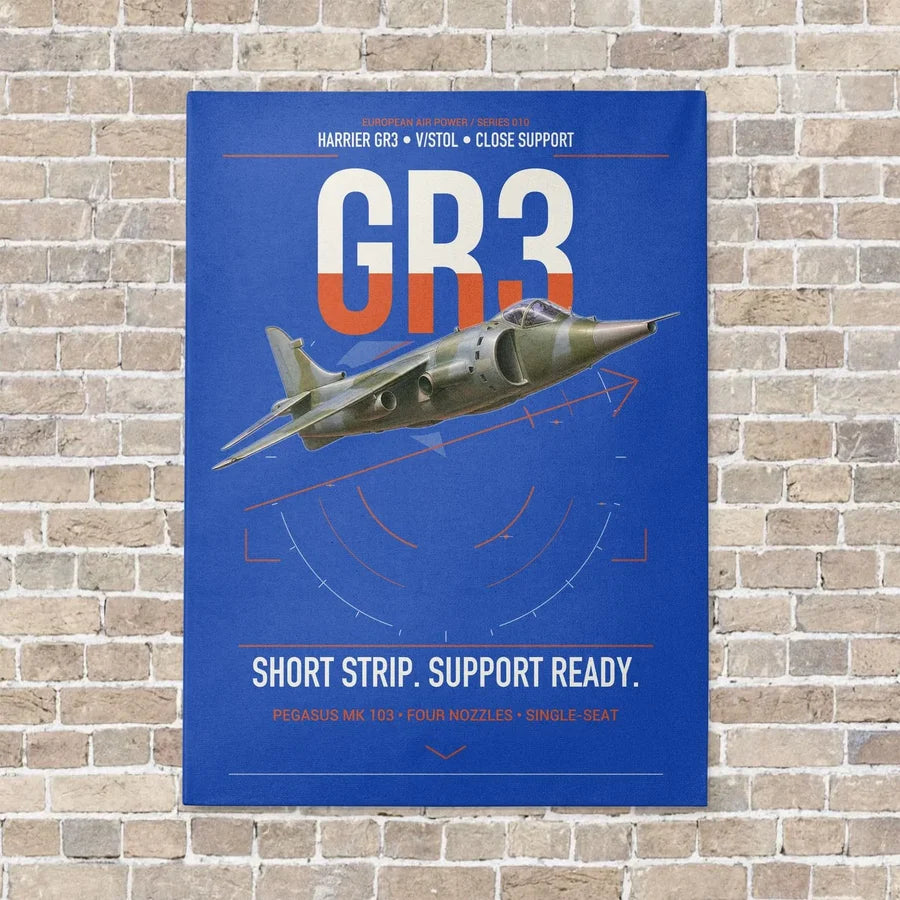 Hawker Siddeley Harrier GR3 vertical canvas print - no frame - blue background