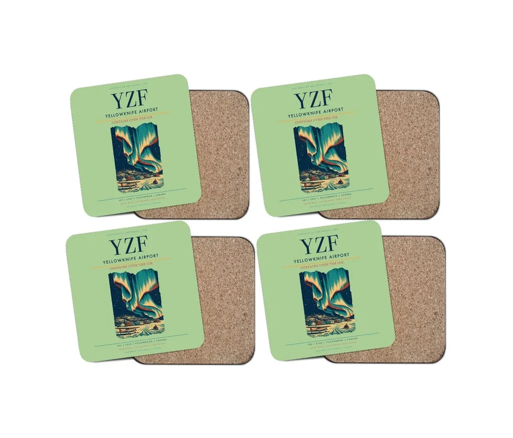 Yellowknife Airport (YZF) design on light green 4 pieces set coaster