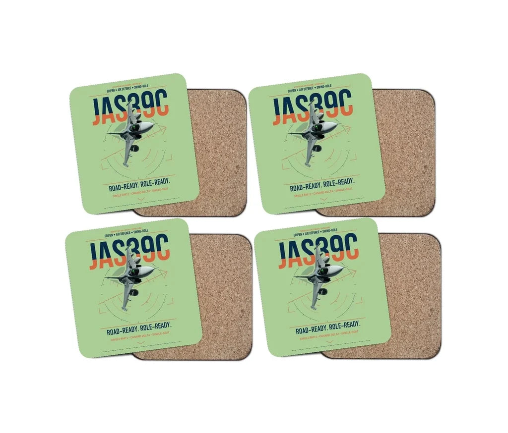 Saab JAS 39C Gripen design on light green 4 pieces set coaster