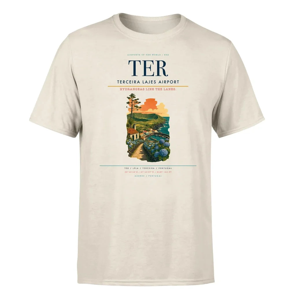 Terceira Lajes Airport (TER) T-Shirt single-side front print in Beige | terceira-lajes-airport-ter-double-side-t-shirt