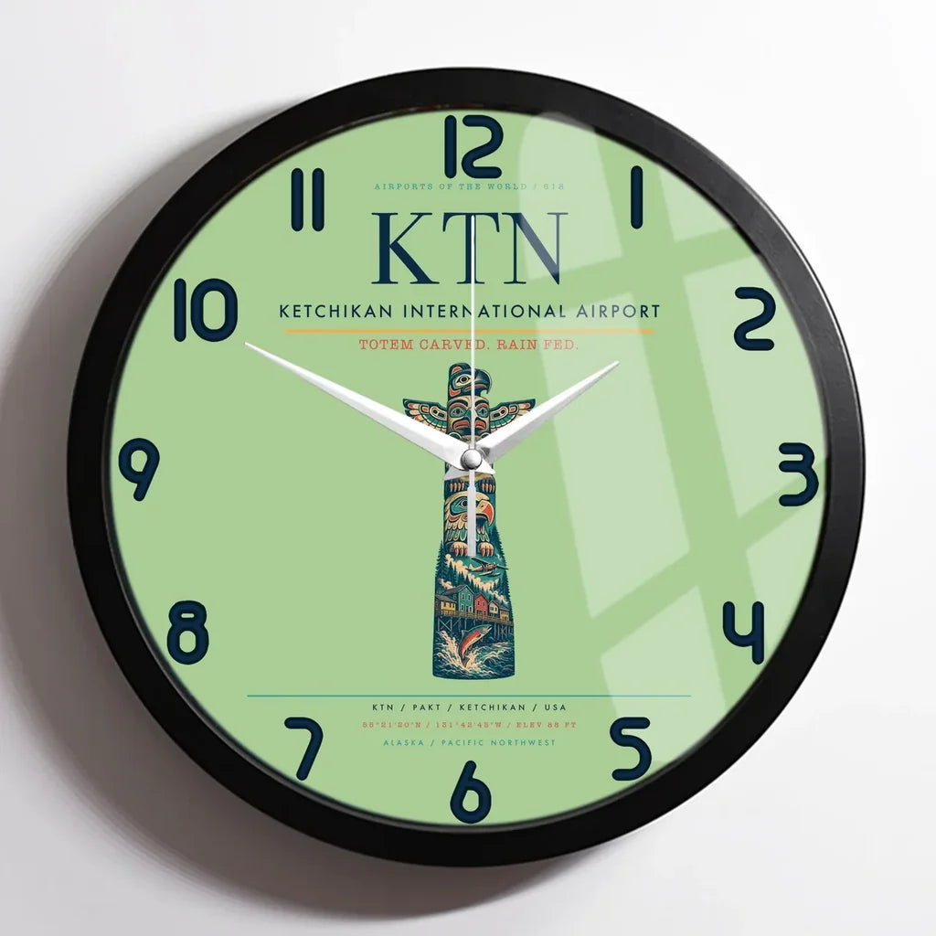 Ketchikan International Airport (KTN) design on light green framed wall clock