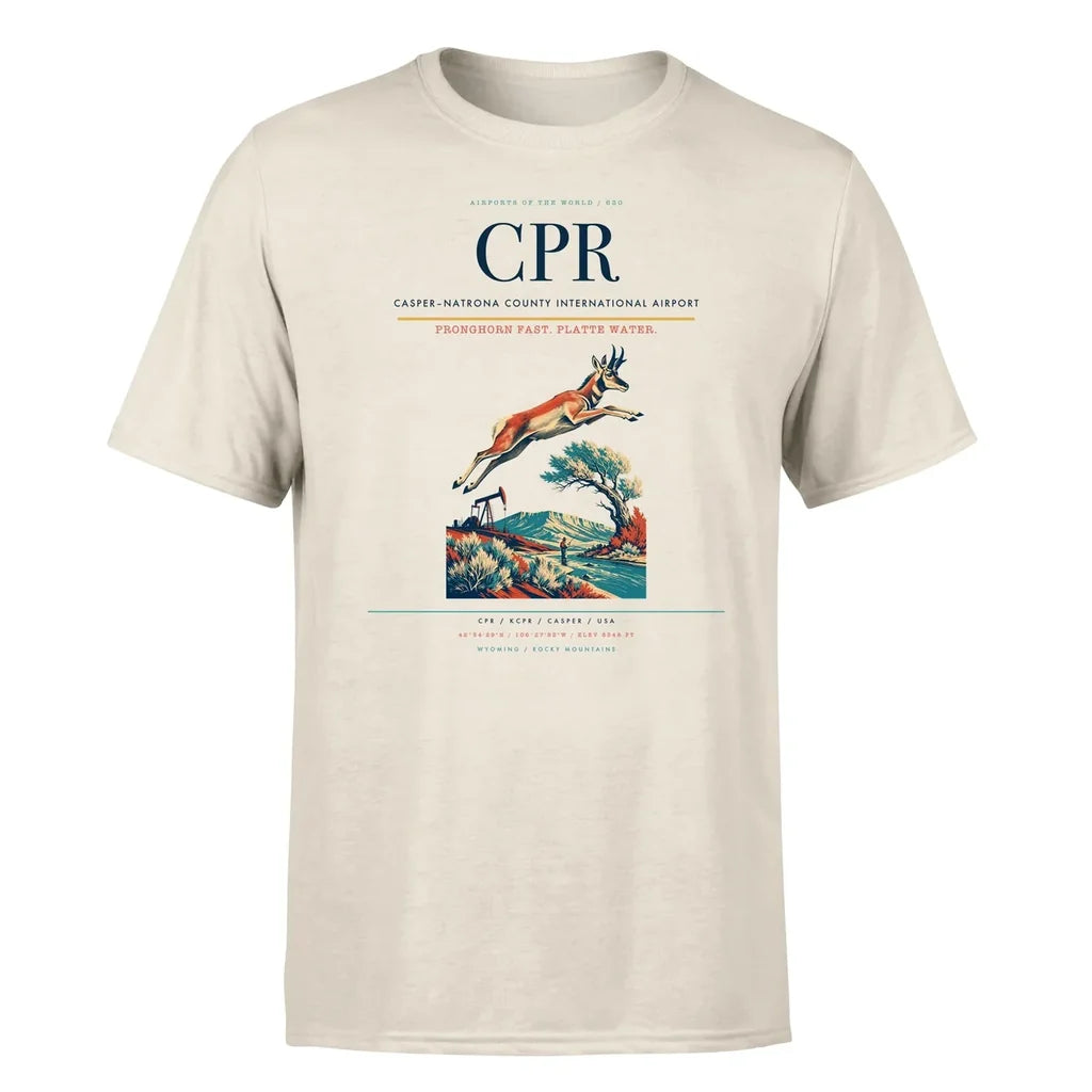 Casper–Natrona County International Airport (CPR) T-Shirt single-side front print in Beige | caspernatrona-county-international-airport-cpr-double-side-t-shirt