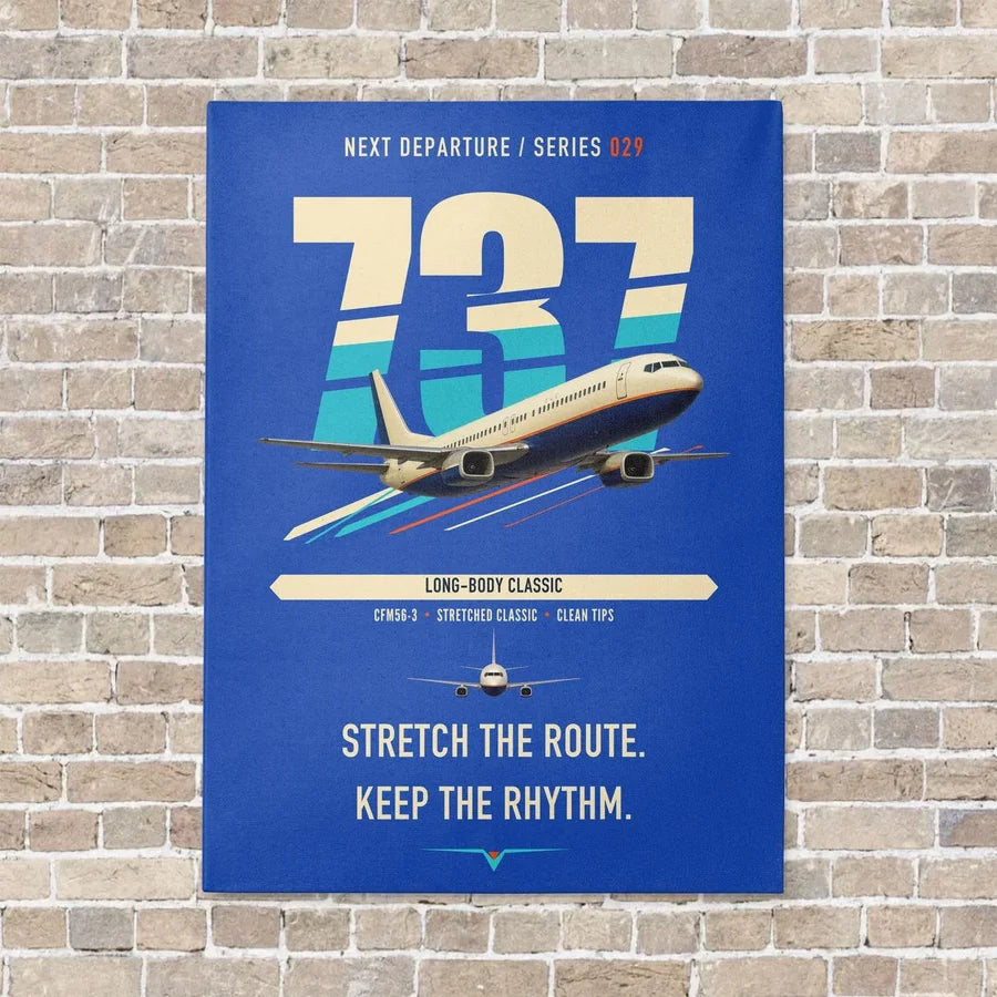 Boeing 737-400 Classic vertical canvas print - no frame - blue background