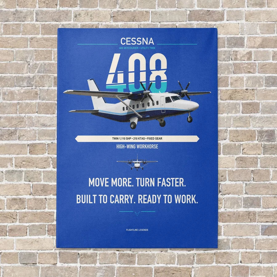 Cessna 408 SkyCourier vertical canvas print - no frame - blue background