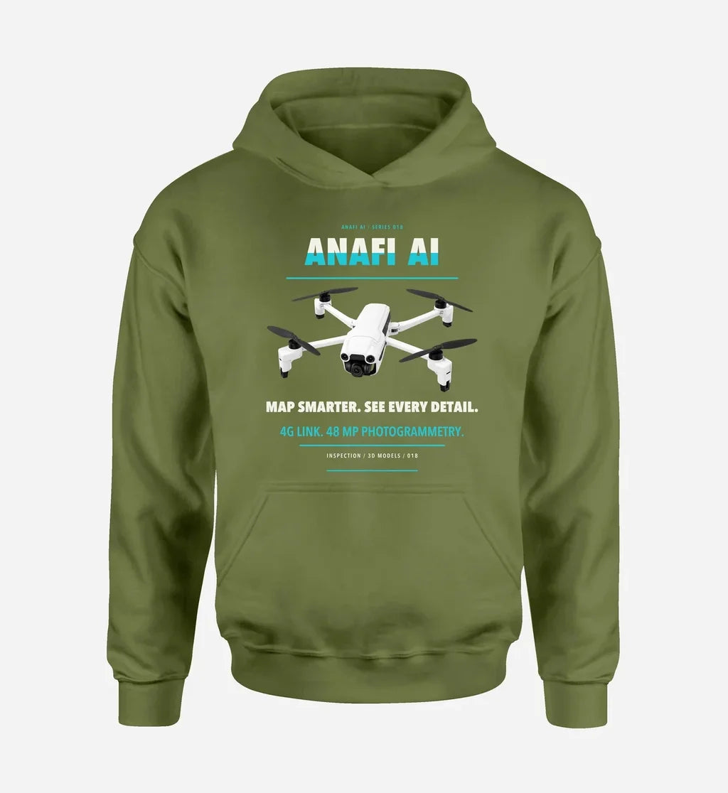 Parrot ANAFI Ai design on green army hoodie single side