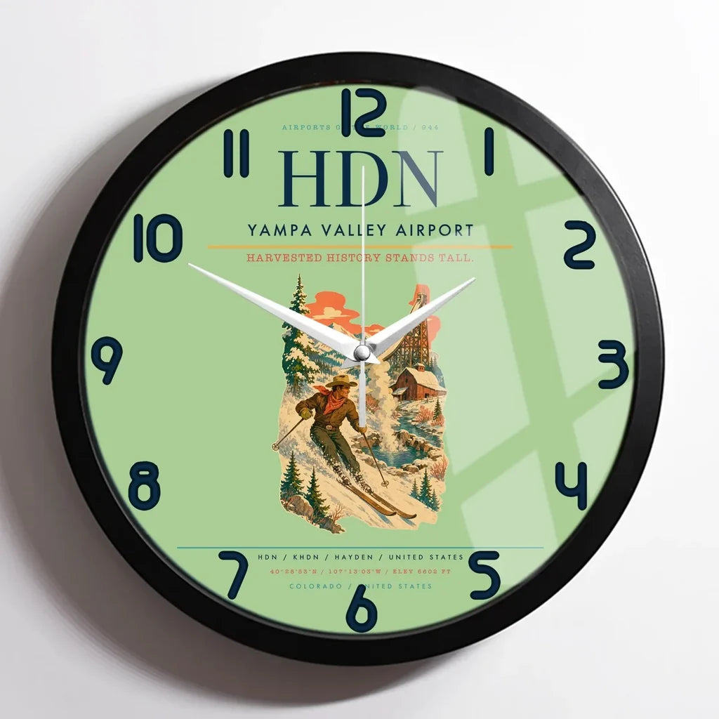 Yampa Valley Airport (HDN) design on light green framed wall clock