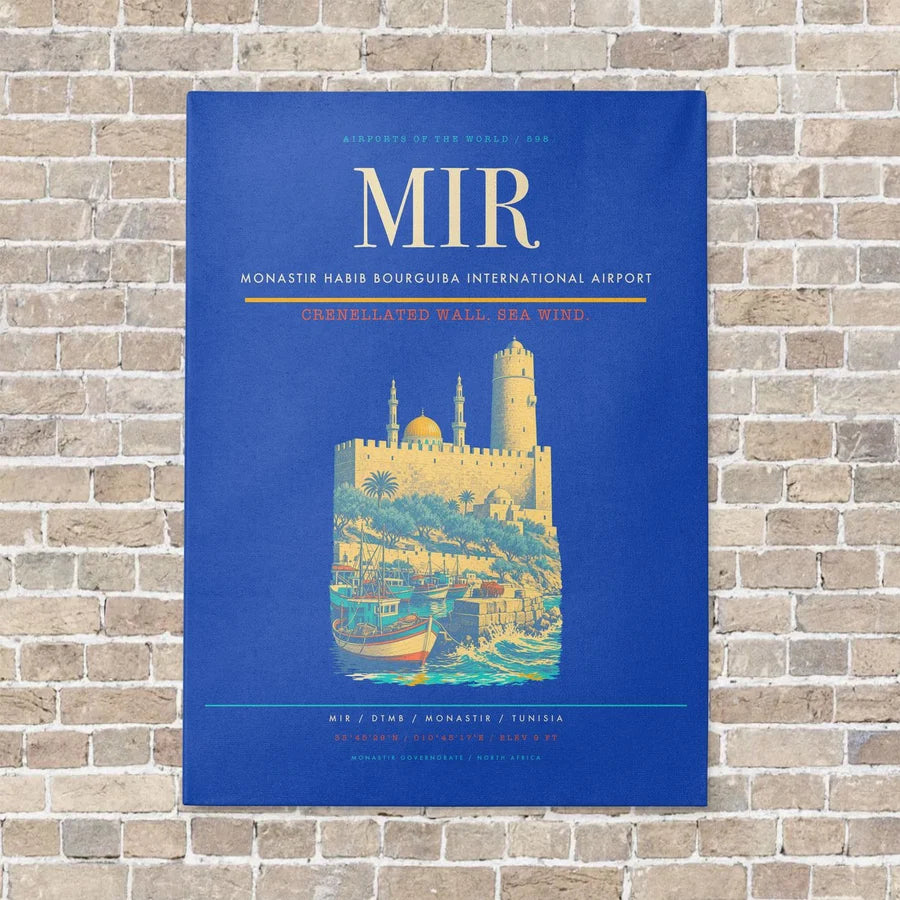 Monastir Habib Bourguiba International Airport MIR vertical canvas print - no frame - blue background