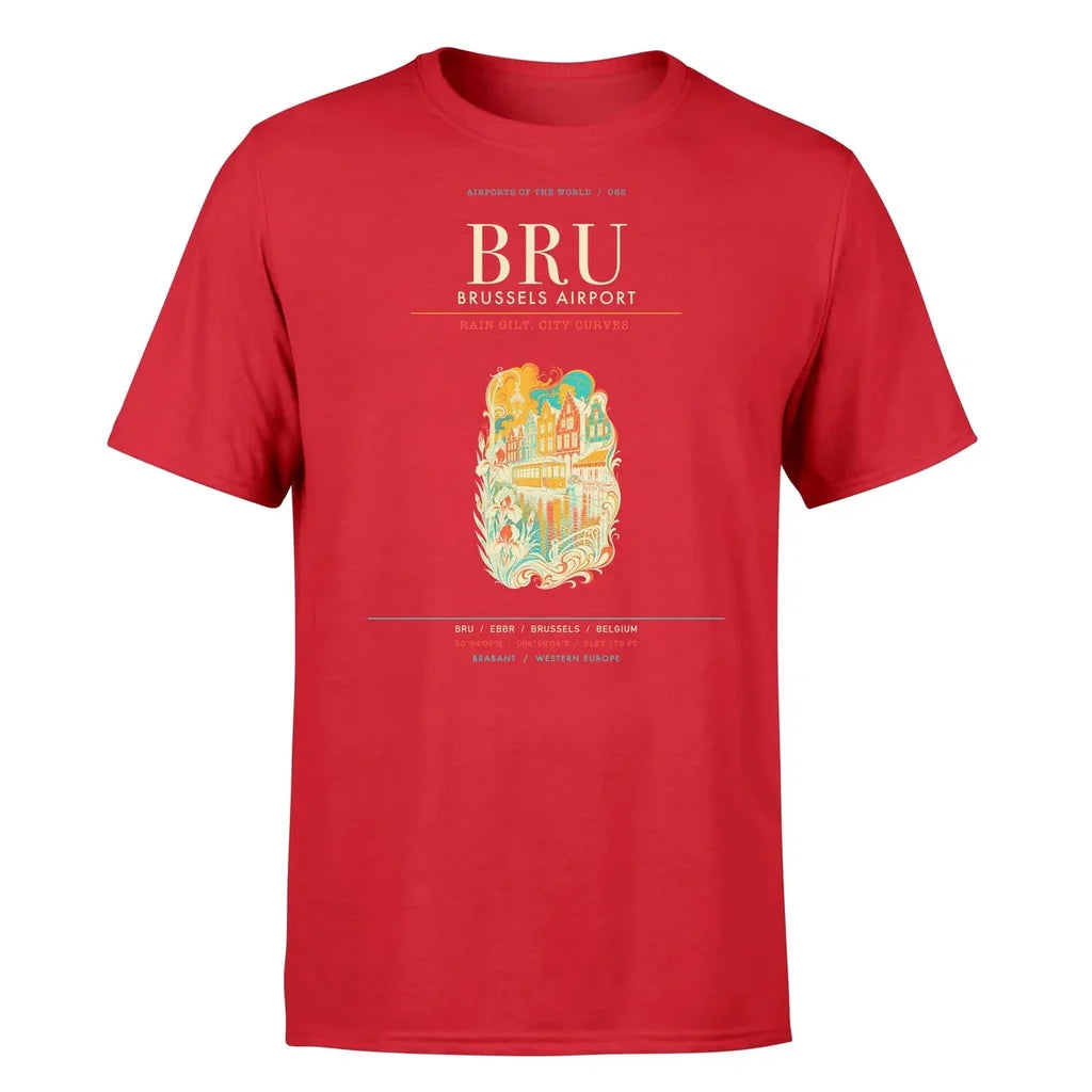 Brussels Airport (BRU) T-Shirt single-side front print in Red | brussels-bru-airport-double-side-t-shirt