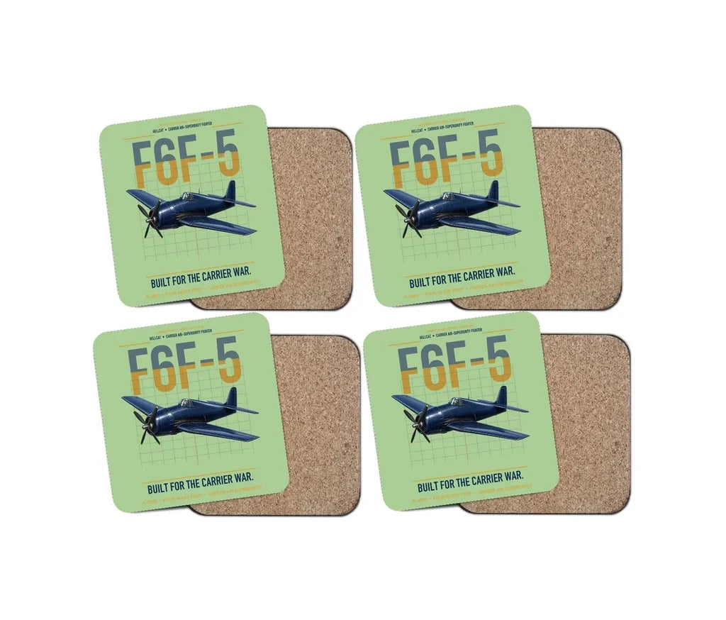 F6F-5 Hellcat design on light green 4 pieces set coaster