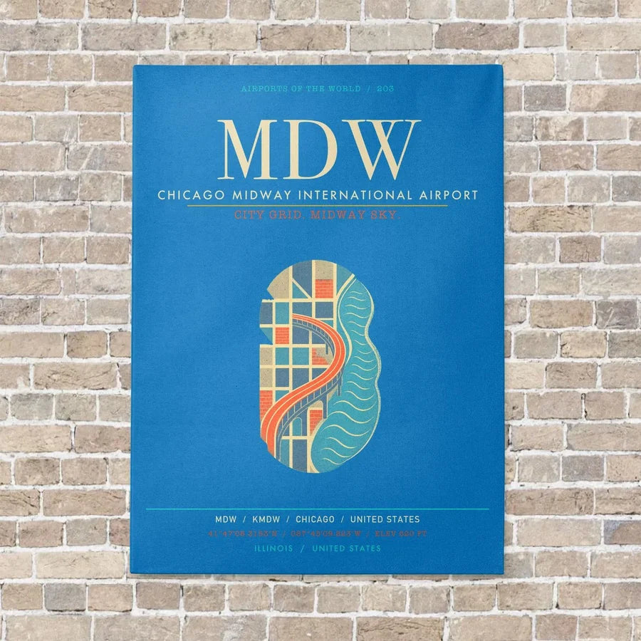 Chicago Midway International Airport MDW - Canvas Framed - Turquoise