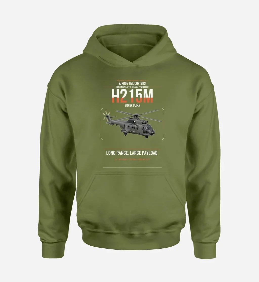 Airbus H215M design on green army double-side hoodie, single-side print
