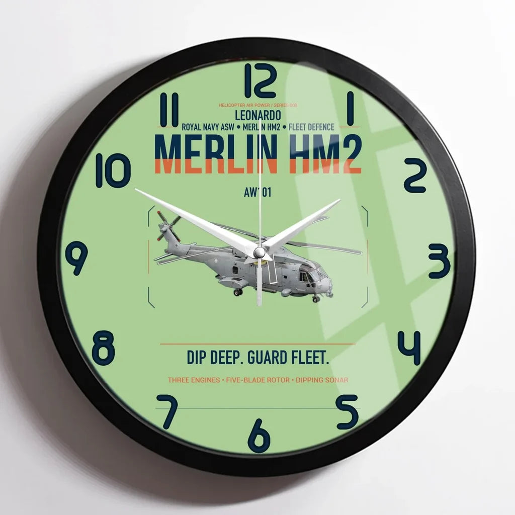 Leonardo AW101 Merlin HM2 design on light green framed wall clock
