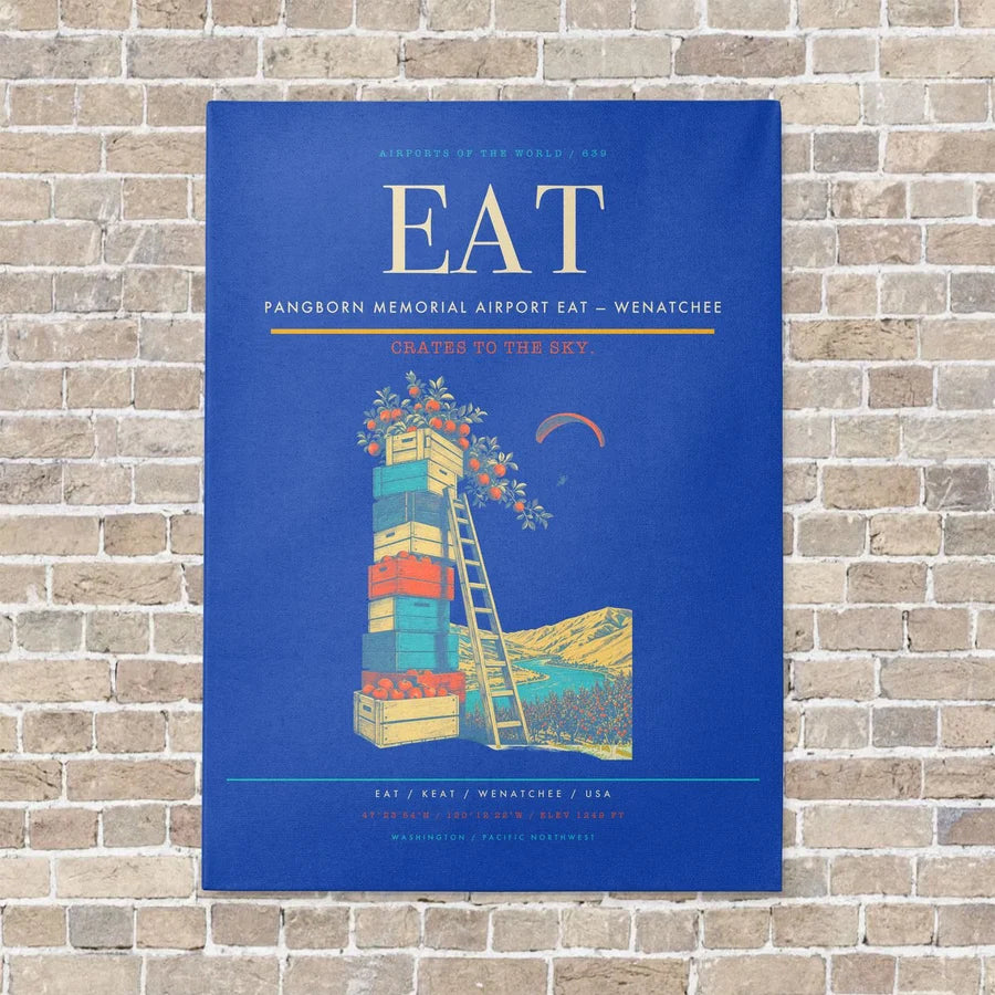 Pangborn Memorial Airport EAT — Wenatchee vertical canvas print - no frame - blue background