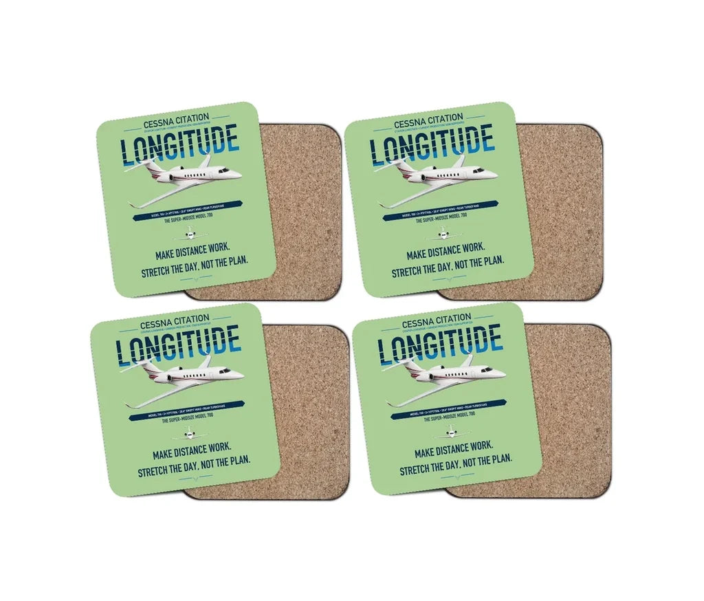 Cessna Citation Longitude design on light green 4 pieces set coaster