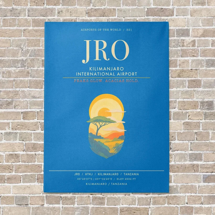 Kilimanjaro International Airport JRO - Canvas Framed - Turquoise
