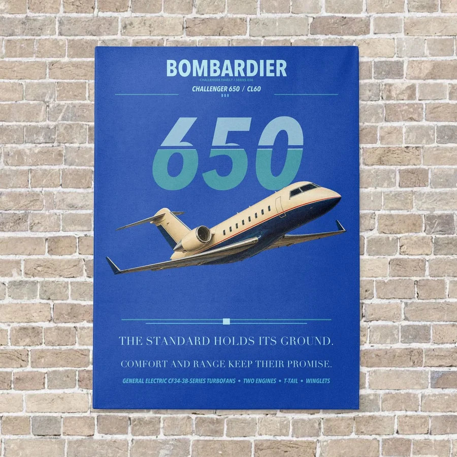 Bombardier Challenger 650 vertical canvas print - no frame - blue background