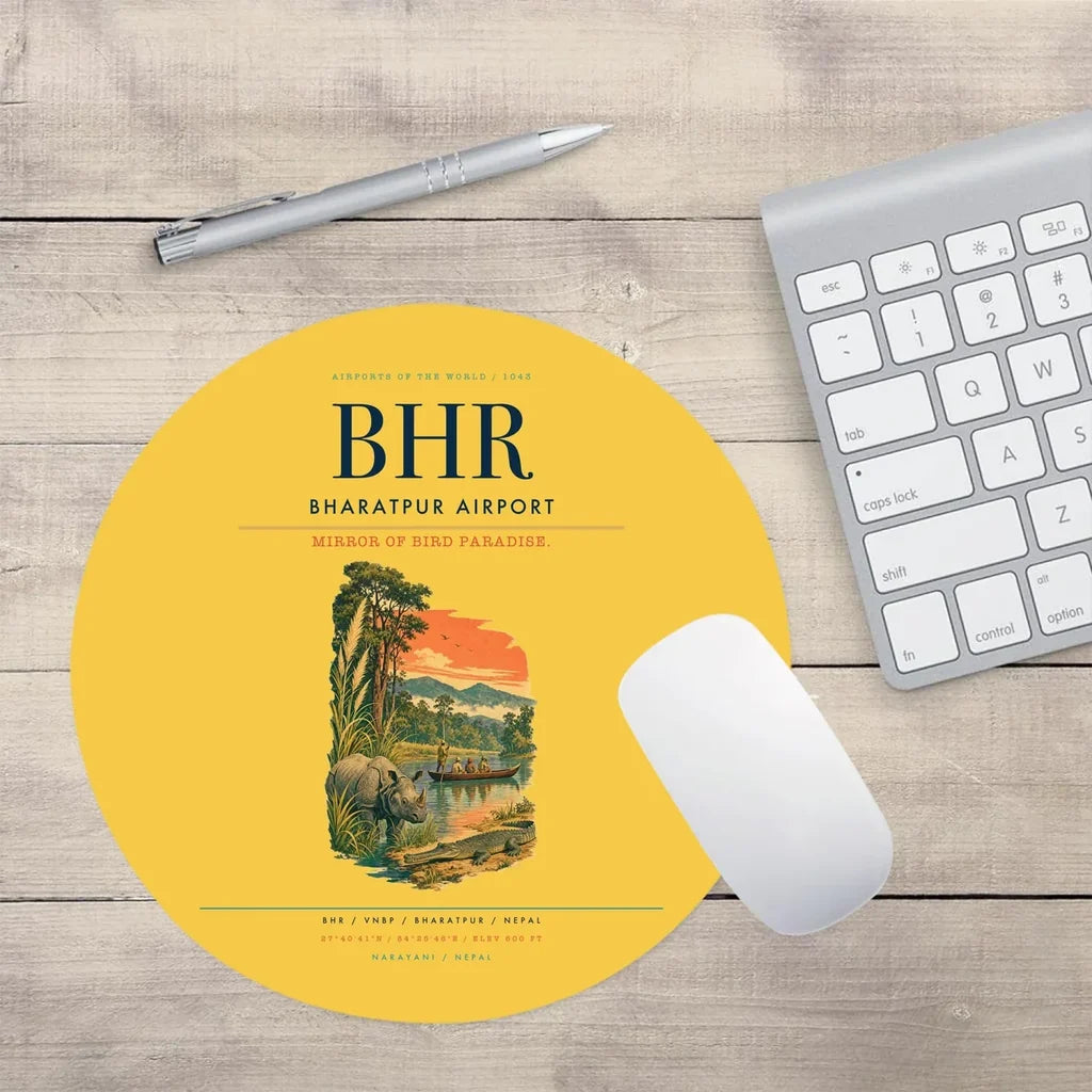 Bharatpur Airport (BHR) design on yellow round mouse pad