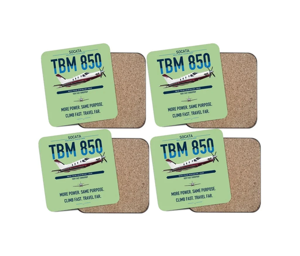 Socata TBM 850 design on light green 4 pieces set coaster