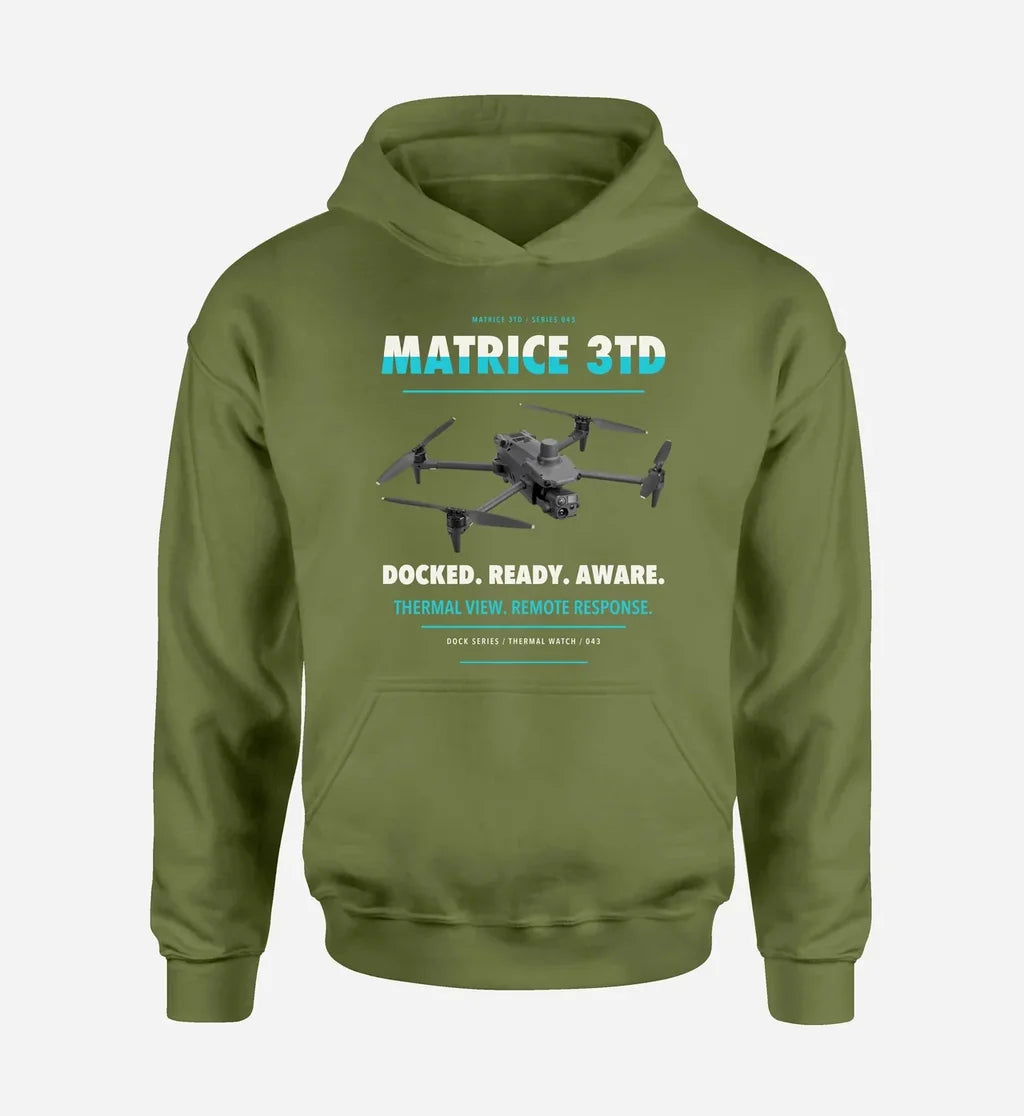 DJI Matrice 3TD design on green army hoodie single side