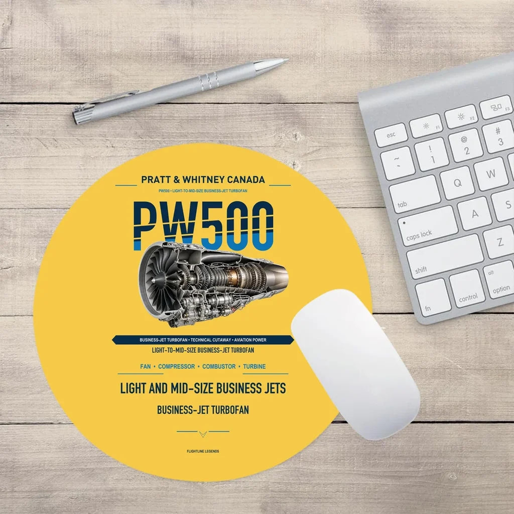 PW500 design on yellow round mouse pad