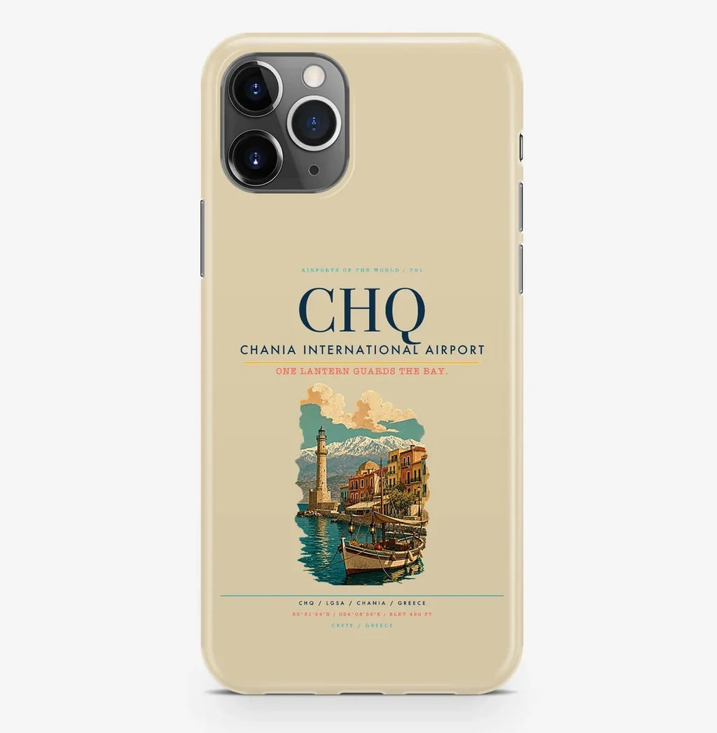 Chania Airport (CHQ) design on beige iPhone 16 Pro MagSafe case