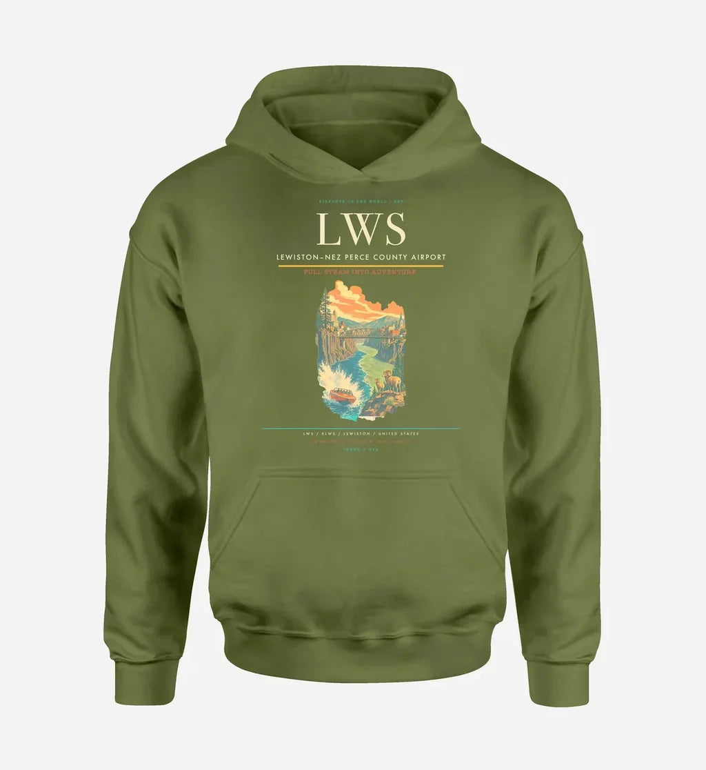 Lewiston–Nez Perce County Airport (LWS) design on green army hoodie single-side print